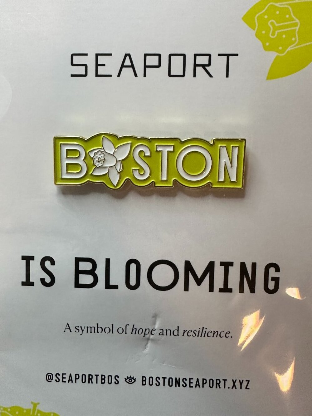 Boston Seaport Daffodil Enamel Pin Hope Resilience